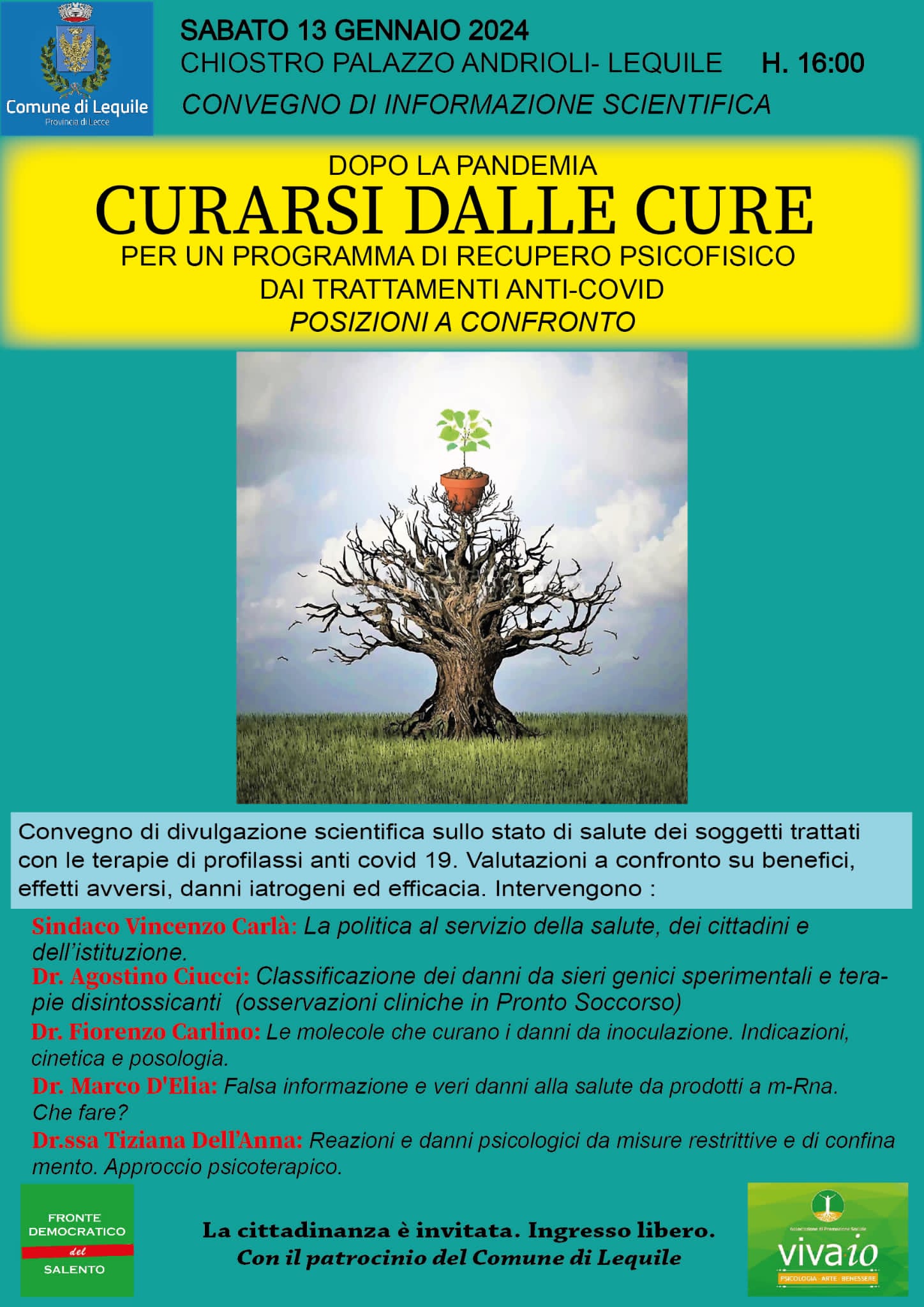 “Curarsi dalle cure”. Convegno a Lequile il 13 gennaio.Dopo la pandemia un programma di recupero psicofisico dal trattamento anti Covid