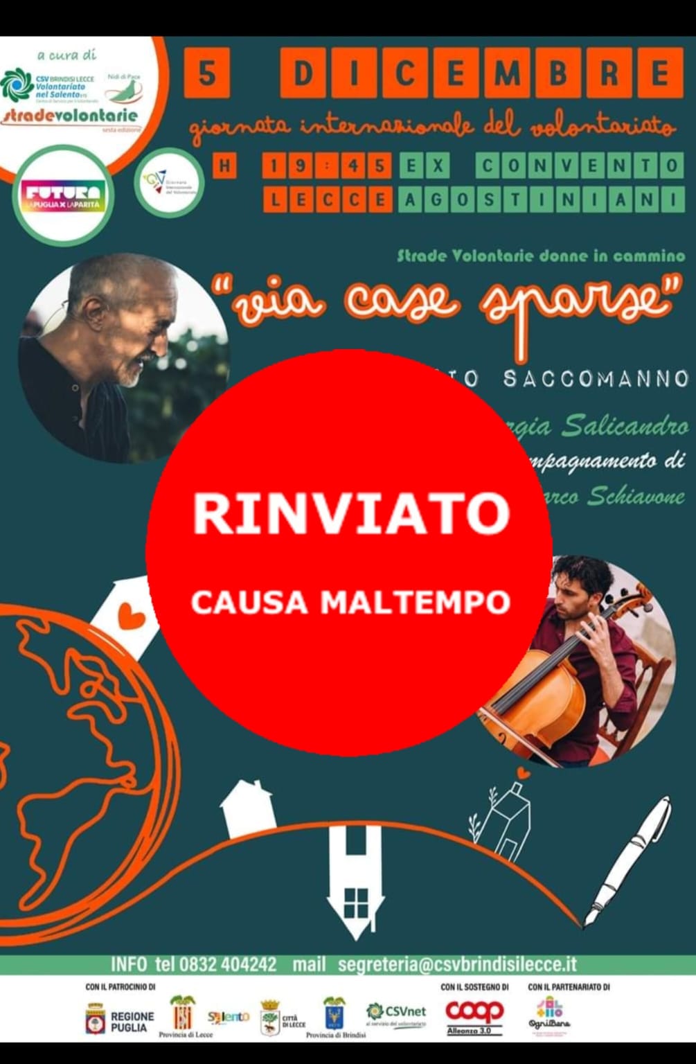 “Via Case Sparse”, reading teatrale in programma oggi a Lecce, rinviato per allerta metereologica