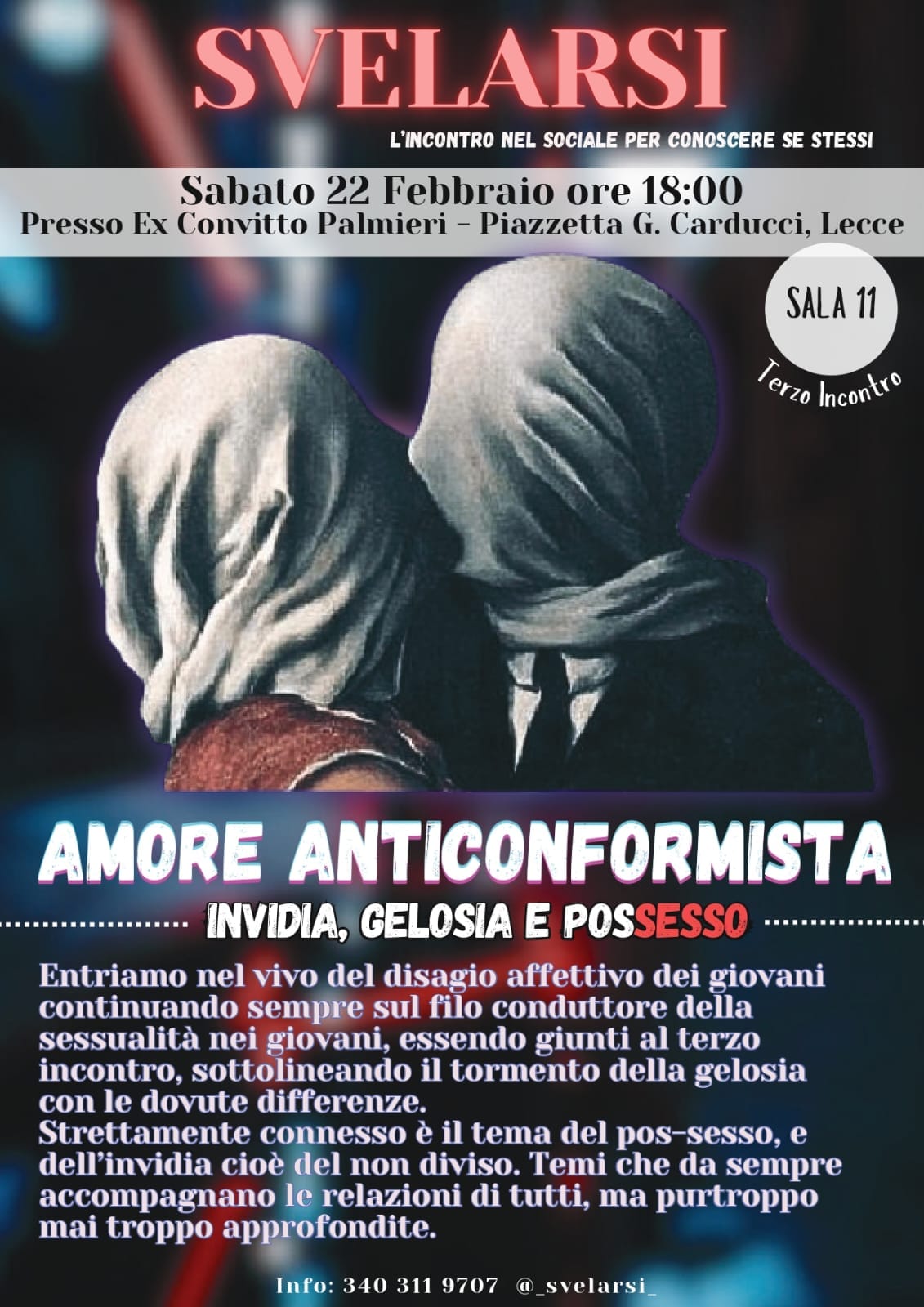 Invidia, gelosia e possesso: “Svelarsi” al terzo incontro (Lecce 22 febbraio ore 18 ex Convitto Palmieri)