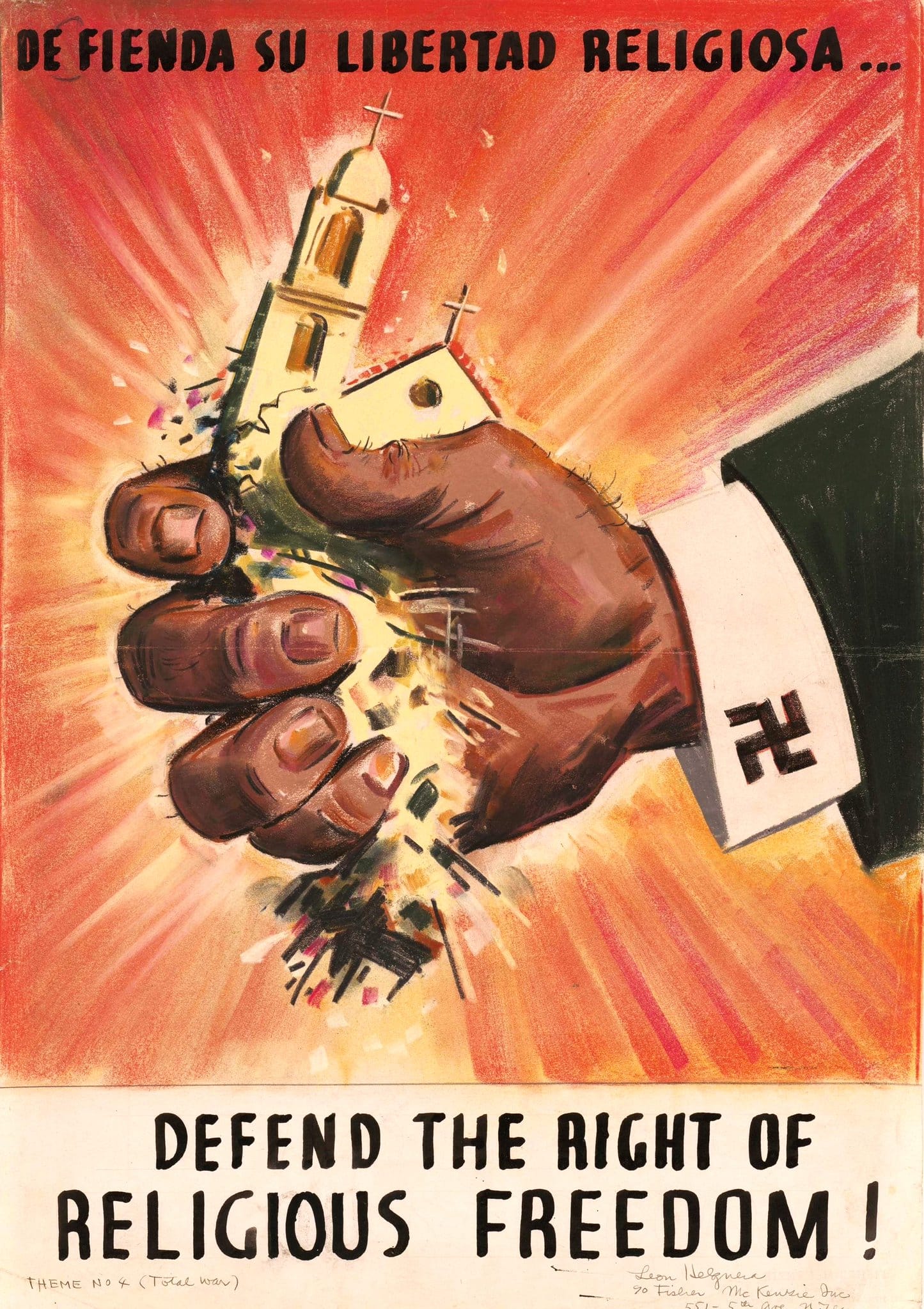 Propagandopolis.”Difendi il diritto alla libertà religiosa!” — Manifesto americano della seconda guerra mondiale (ca. 1942)