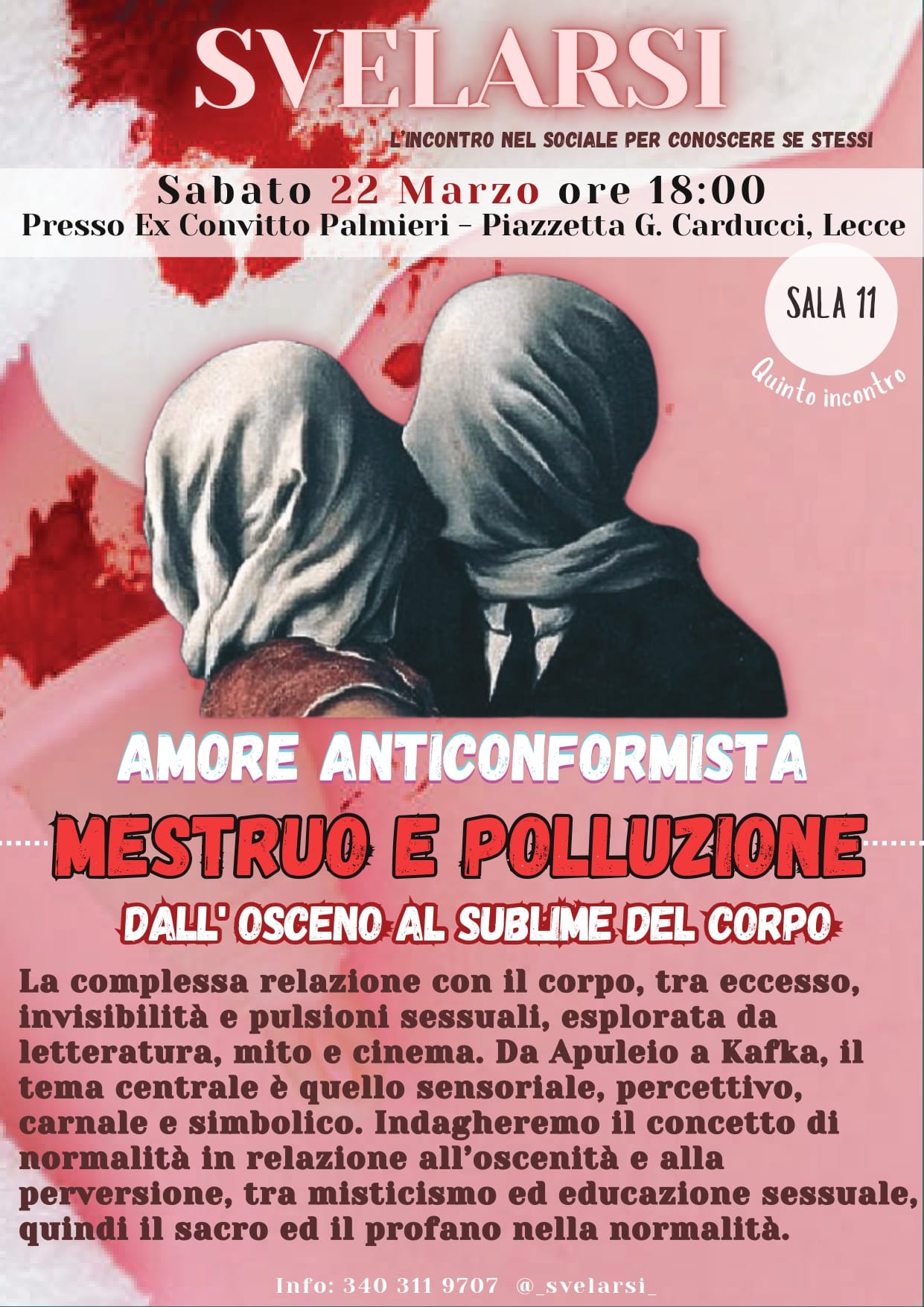 Svelarsi: Quinto incontro stasera a Lecce ex Convitto Palmieri a tema “Amore anticonformista Mestruo e polluzione”.