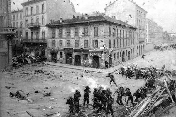 Milano 7 ed 8 maggio 1898, “Protesta dello stomaco”. Il generale Bava Beccaris ordina di sparare sulla folla. Almeno ottanta i morti.