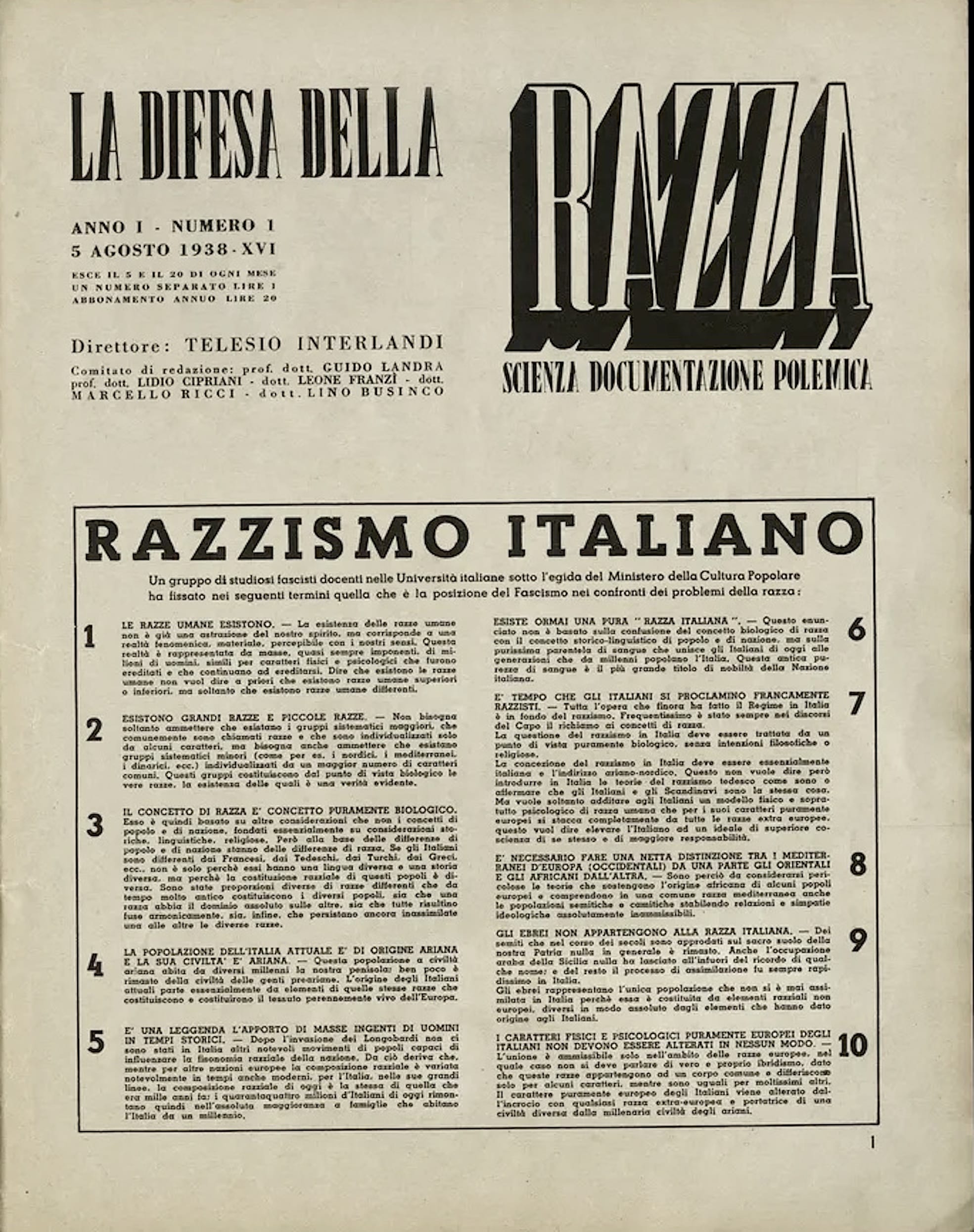 Il Gran Consiglio del Fascismo approva il Manifesto della Razza del 1938. La persecuzione degli ebrei in Italia