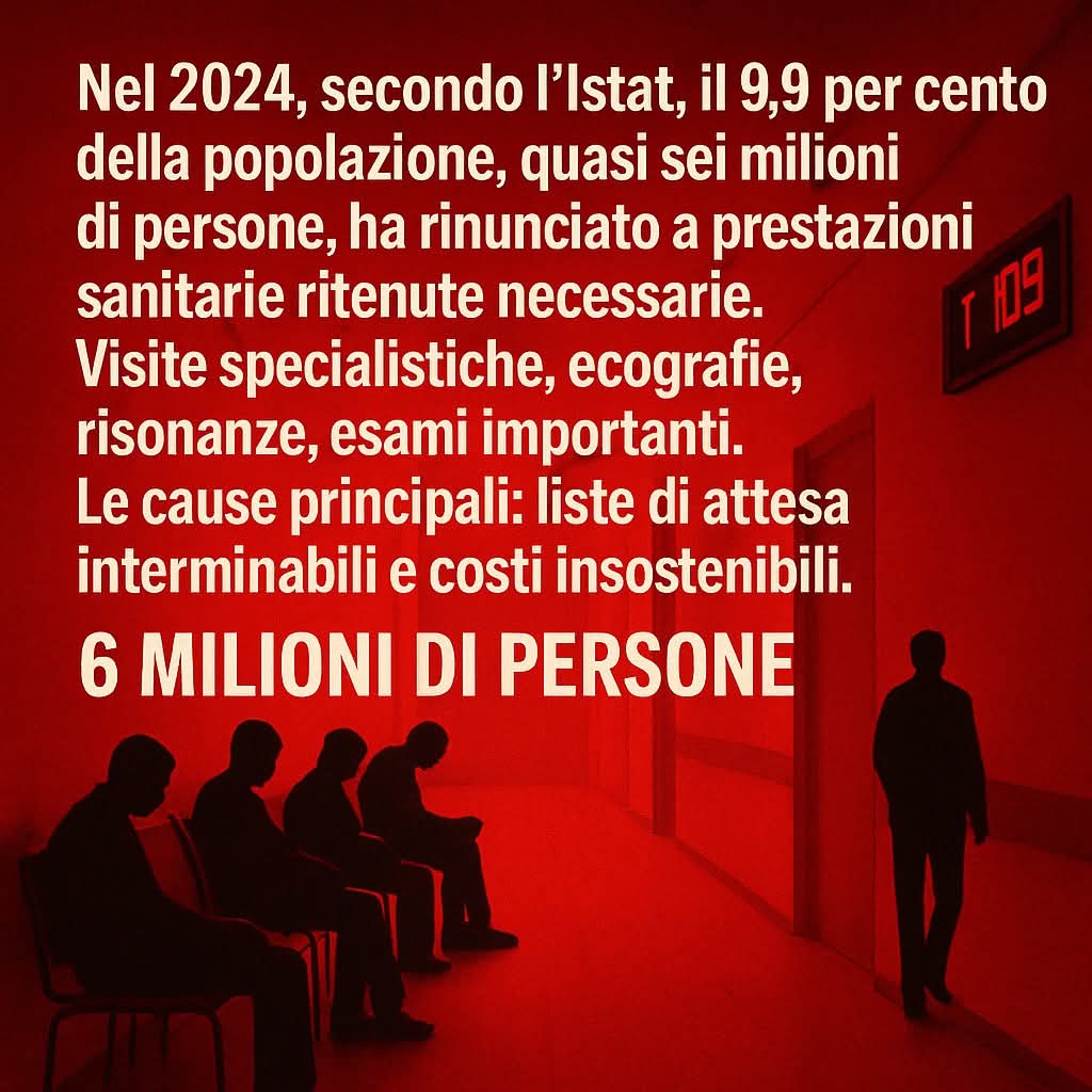DALLE BIOPSIE IN RITARDO AI PRONTO SOCCORSO ESAUSTI: IL RACCONTO DI UNA SANITÀ CHE HA SMESSO DI ESSERE PUBBLICA E DI UN PAESE CHE PRIVILEGIA I MISSILI AI CORPI MALATI. IL RAPPORTO CARITAS APPENA USCITO: IL 9,9% DEGLI ITALIANI HA RINUNCIATO A VISITE SANITARIE IMPORTANTI ALMENO UNA VOLTA NEL 2024