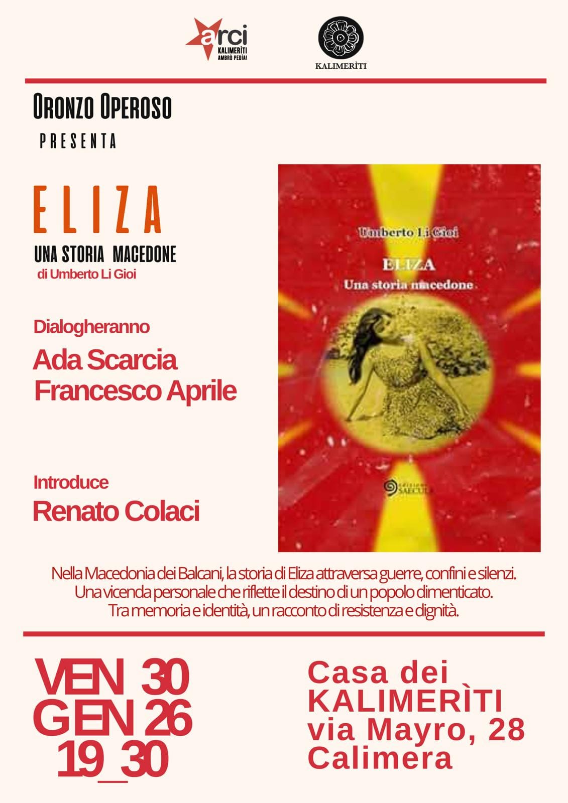 “Eliza,Una storia macedone”, la storia di una partigiana jugoslava trasferitasi in Salento per amore in un libro, stasera a Calimera (Le)