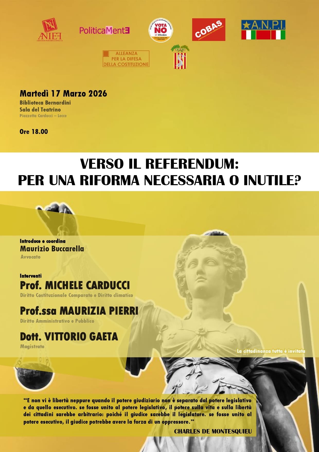Verso il referendum sulla giustizia. Una riforma necessaria o inutile? Incontro stasera a Lecce alle ore 18, ex Convitto Palmieri