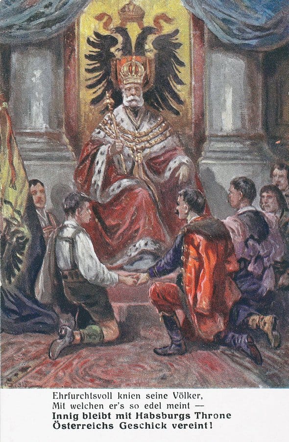 Propagandopolis: “Il destino dell’Austria resta intimamente legato al trono degli Asburgo!” (Cartolina 1915)