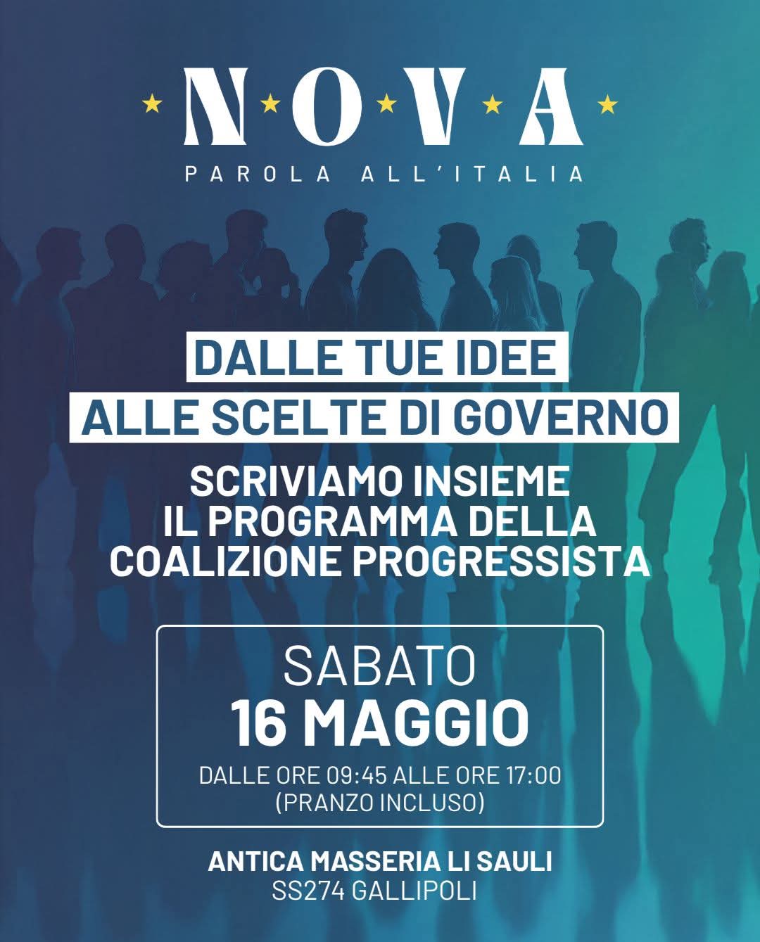 Con Nova il Movimento 5 Stelle si muove in 100 piazze italiane per elaborare il programma della coalizione progressista. Il Salento si è incontrato a Gallipoli.