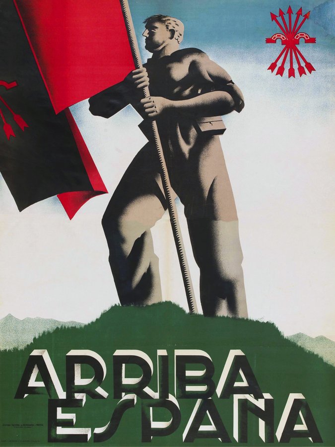 Propagandopolis: manifesto spagnolo del 1937 con bandiera falangista