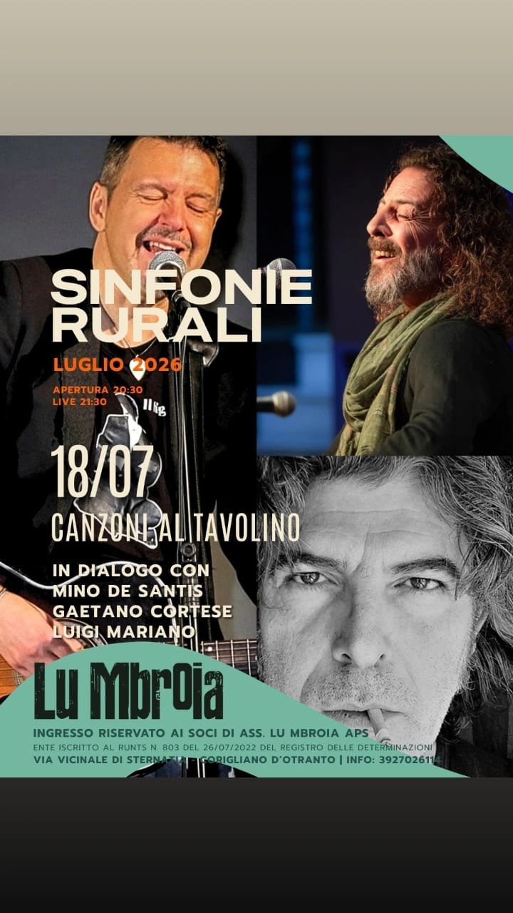 Domani sera a Lu Mbroia di Corigliano d’Otranto Canzoni al Tavolino, con  Mino De Santis, Gaetano Cortese, Luigi Mariano.