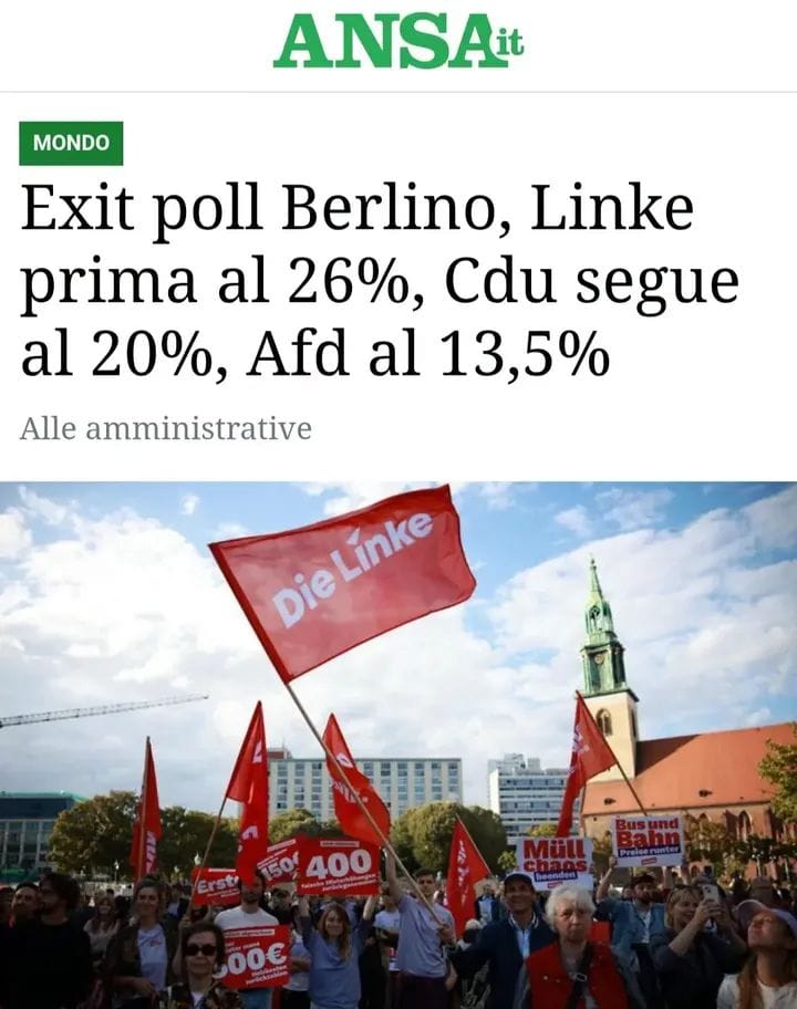 BERLINO È ROSSA: STORICA VITTORIA DELLA LINKE. Il COMMENTO DI RIFONDAZIONE COMUNISTA